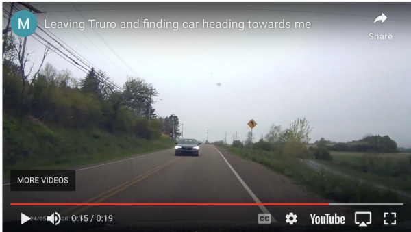 Youtube screenshot of dash cam and car coming right at me.